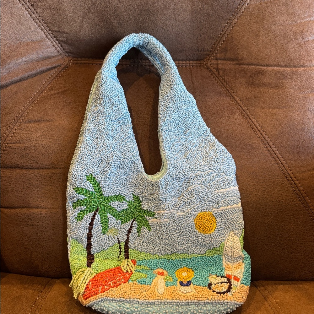 VIRAL TJ MAXX Beaded Beach Scene Tote Bag